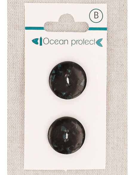 Card of 2 black buttons 18 mm 2 holes - Flat