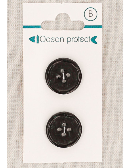 Card of 2 black buttons 18 mm 4 holes - Rolled edge