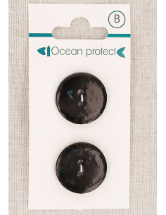 Card of 2 black buttons 20 mm 2 holes - Flat