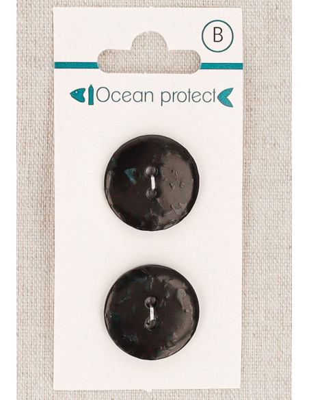 Card of 2 black buttons 20 mm 2 holes - Flat