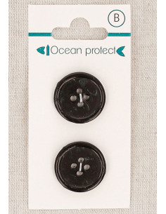 Card of 2 black buttons 20 mm 4 holes - Rolled edge