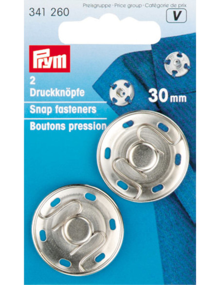 30 mm sew-on snap buttons - Silver
