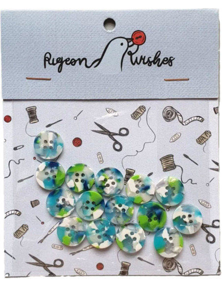 Pack of 15 bio-resin buttons 15 mm 4 holes - April Showers