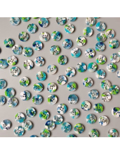 Pack of 15 bio-resin buttons 15 mm 4 holes - April Showers 2