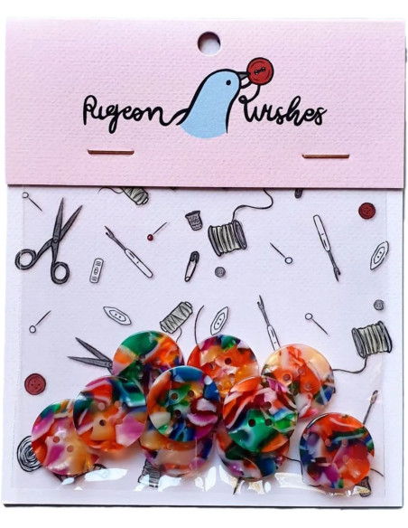 Pack of 10 buttons in bioresin 20 mm 4 holes - Kaleidoscope