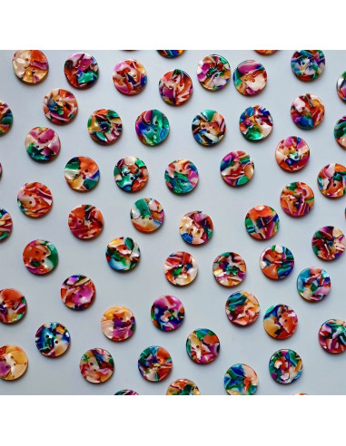 Pack of 10 buttons in bioresin 20 mm 4 holes - Kaleidoscope