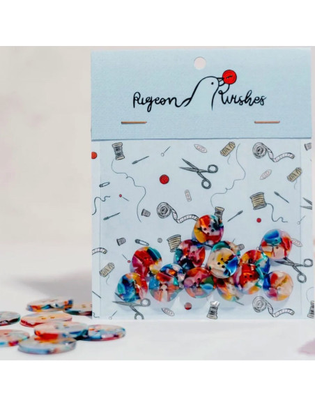 Pack of 15 buttons in bioresin 15 mm 4 holes - Kaleidoscope