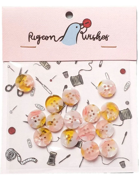 Pack of 15 buttons in bioresin 15 mm 4 holes - Fanciful