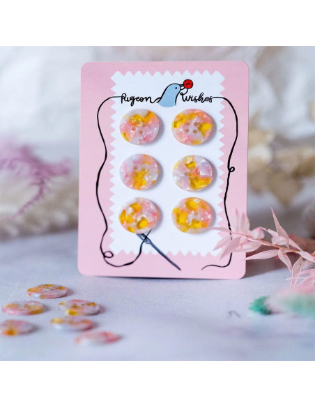 Card of 6 buttons in bioresin 25 mm 4 holes - Fanciful