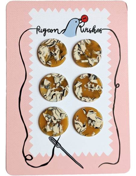 Card of 6 buttons in bio-resin 25 mm 4 holes - Savanna