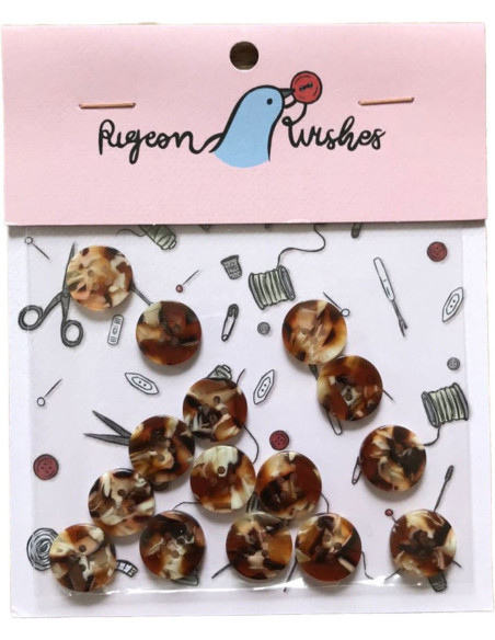 Pack of 15 bio-resin buttons 15 mm 4 holes - Chai Latte