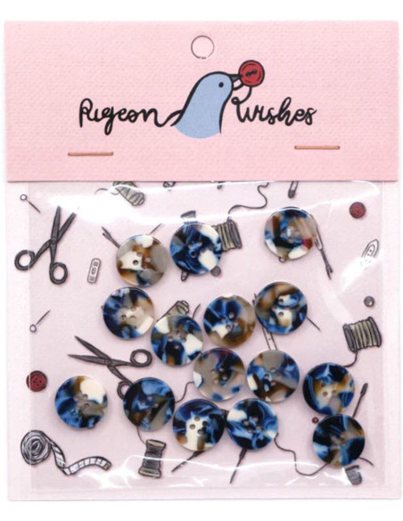 Pack of 15 buttons in bioresin 15 mm 4 holes - Roswell