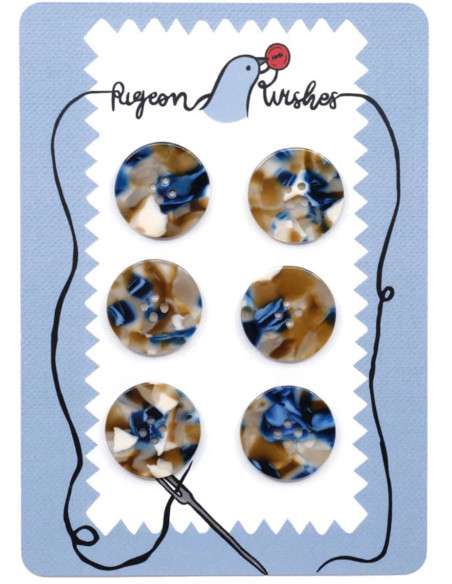 Card of 6 buttons in bio-resin 25 mm 4 holes - Roswell