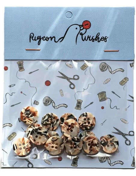 Pack of 15 buttons in bioresin 15 mm 4 holes - Granite