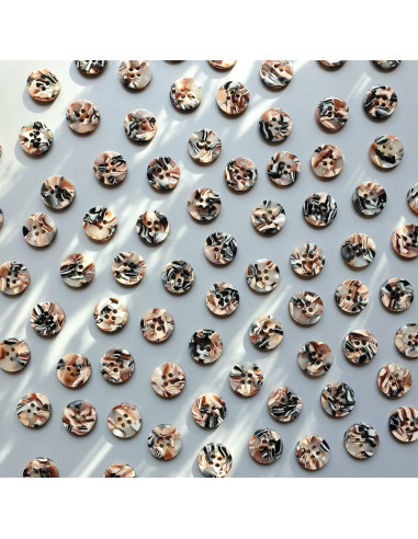 Pack of 15 buttons in bioresin 15 mm 4 holes - Granite