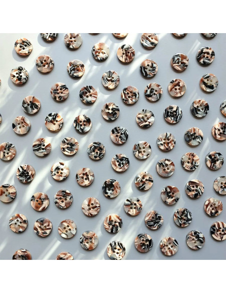 Pack of 15 buttons in bioresin 15 mm 4 holes - Granite