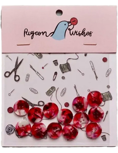 Pack of 15 bio-resin buttons 15 mm 4 holes - Cherry Bomb