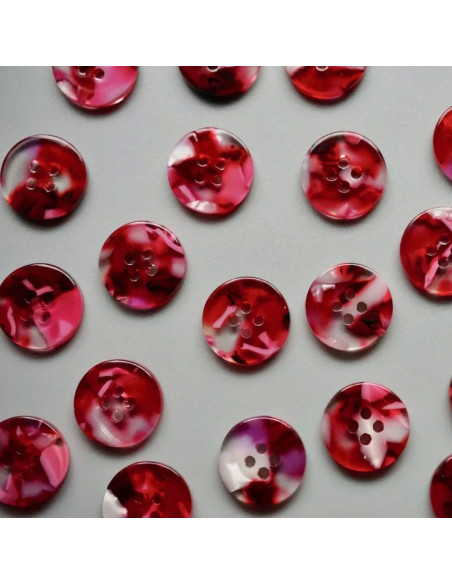 Pack of 15 bio-resin buttons 15 mm 4 holes - Cherry Bomb