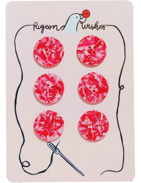 Card of 6 buttons in bio-resin 25 mm 4 holes - Barbiecore