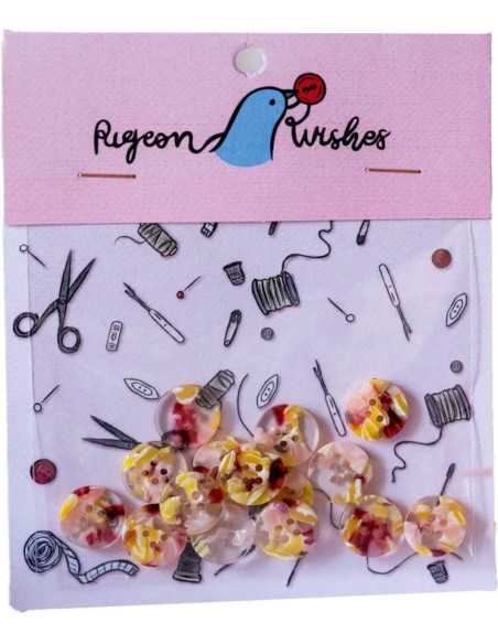 Pack of 15 buttons in bioresin 15 mm 4 holes - Whimsical