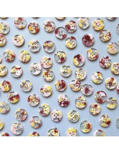Pack of 15 buttons in bioresin 15 mm 4 holes - Whimsical 2