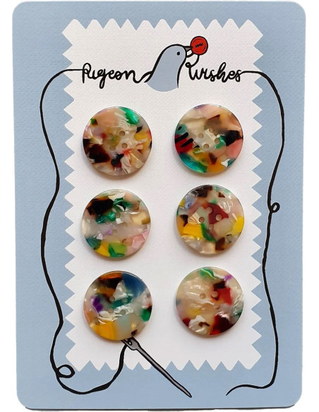 Card of 6 buttons in bioresin 25 mm 4 holes - Painterly