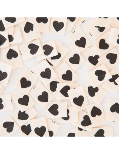 Set of 8 woven labels - Black heart