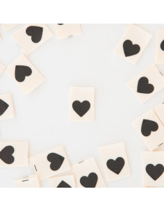 Set of 8 woven labels - Black heart 2