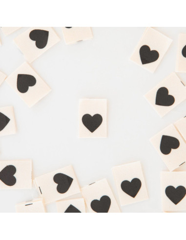 Set of 8 woven labels - Black heart
