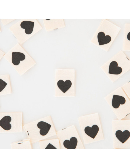 Set of 8 woven labels - Black heart