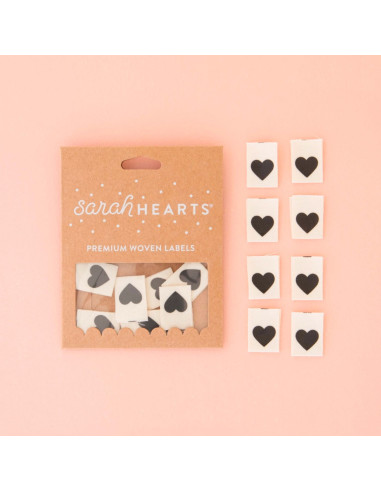 Set of 8 woven labels - Black heart