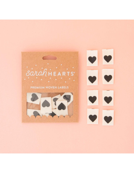 Set of 8 woven labels - Black heart