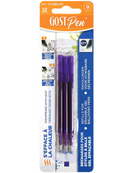 Set of 3 refills for heat erasable ballpoint pens - Purple