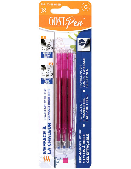 Set of 3 refills for heat erasable ballpoint pens - Fuchsia