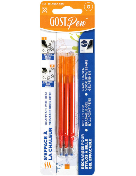 Set of 3 refills for heat erasable ballpoint pens - Orange