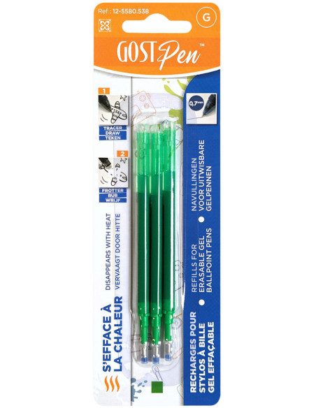 Set of 3 refills for heat erasable ballpoint pens - Green