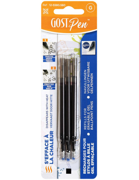 Set of 3 refills for heat erasable ballpoint pens - Black