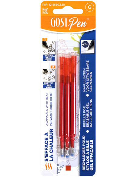 Set of 3 refills for heat erasable ballpoint pens - Red