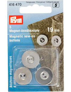 Set of 3 magnetic sew-on buttons - Silver