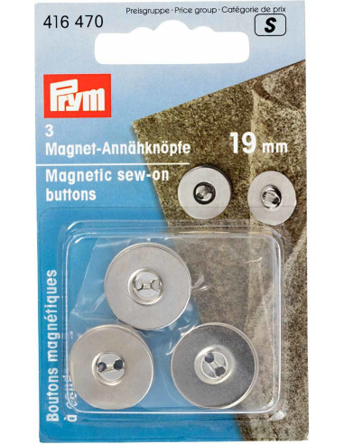 Set of 3 magnetic sew-on buttons - Silver