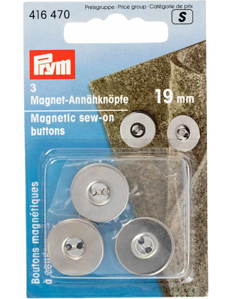 Set of 3 magnetic sew-on buttons - Silver