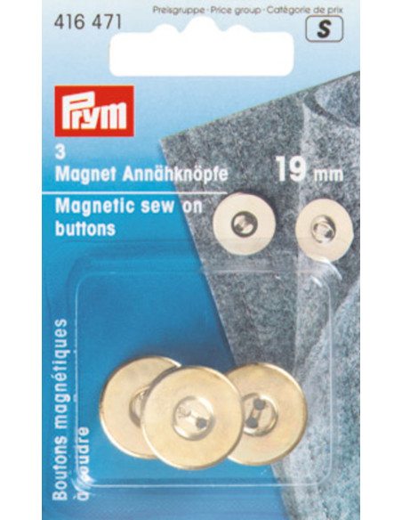 Set of 3 magnetic sew-on buttons - Gold