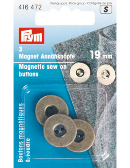 Set of 3 magnetic sew-on buttons - Bronze