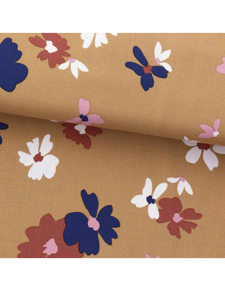 Fancy viscose fabric - Aidina camel and blue