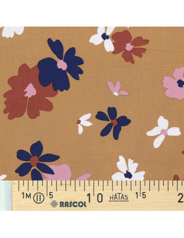 Fancy viscose fabric - Aidina camel and blue