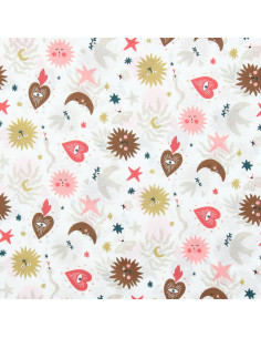 Cotton poplin fabric - Mystia white and coral 2