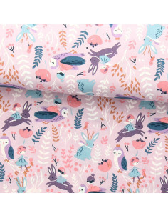Cotton poplin fabric - Purple and pink woodland fairies