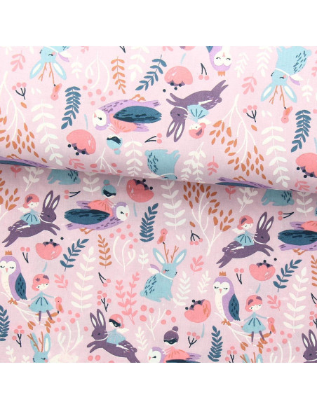 Cotton poplin fabric - Purple and pink woodland fairies