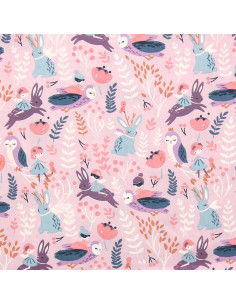 Cotton poplin fabric - Purple and pink woodland fairies 2