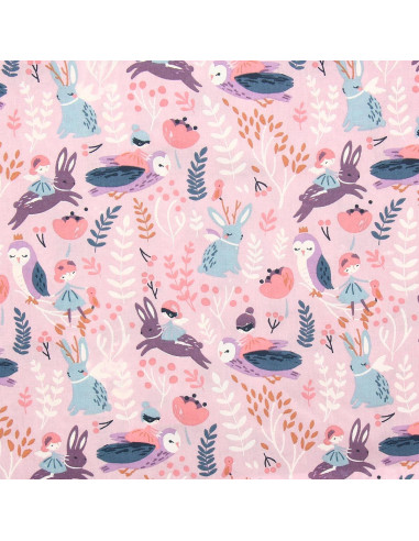 Cotton poplin fabric - Purple and pink woodland fairies